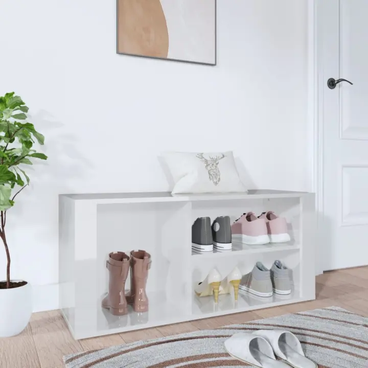 vidaXL Mueble zapatero madera contrachapada blanco brillo 100x35x45 cm - 1