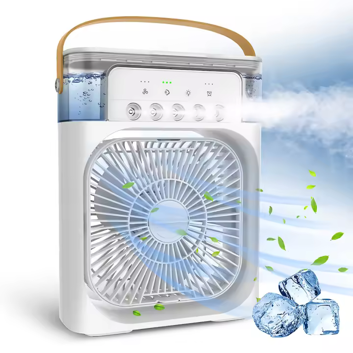 Ventilador Almalux® Portatil Enfriador de aire 4 en 1 - Ventilador - Humidificador - Aromaterapia y Luz Led de colores - Depósito para Agua/Hielo - 1