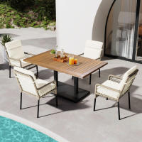 Juego de 5 piezas de Mesa y sillas de Coqueto al Aire Libre para 4 personas, tablero de Madera de Acacia maciza, Sillas envuelve de trinquete PE para venir en patio trasero y Jardín - details 2