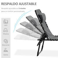 Outsunny Tumbona Plegable Tumbona Jardín Exterior con Respaldo Ajustable Reposacabezas Acolchado Bolsillo Lateral y Estructura de Acero 185x58x30 cm Gris - details 3