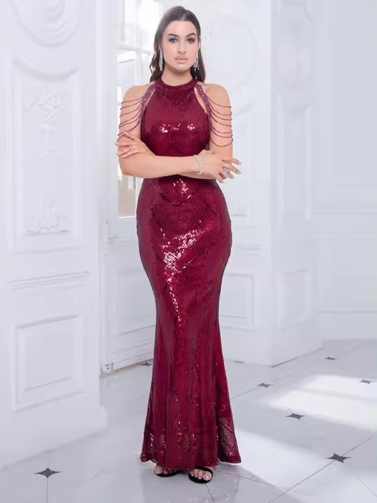 Vestido De Noche Elegante Romagic Con Hombros Descubiertos Y Diamantes Blanco Vestido De Fiesta Para Mujer Vestido De Premio Sin Mangas Largo Para Bodas Y Eventos Formales - 1