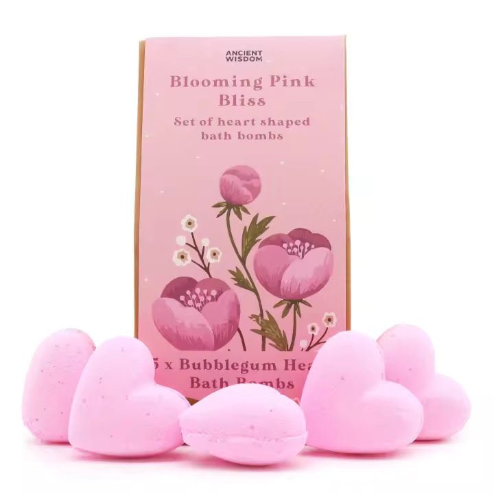 Viva Esencia Set de Bombas de Baño en Forma de Corazón – Felicidad Rosa Floreciente, veganas, hidratantes, con aceites esenciales, aroma floral romántico, ideal para regalar, cuidar la piel y conectar contigo misma – Fabricado por Ancient Wisdom - 1