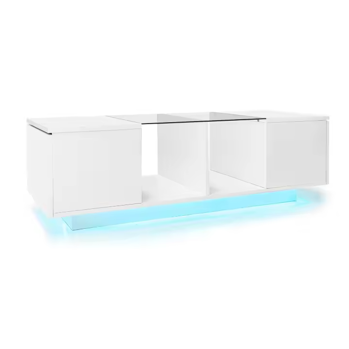 Moderna Mesa de Centro Blanca con iluminación LED, tablero de Brillo, 120x50x38,5 cm - 1