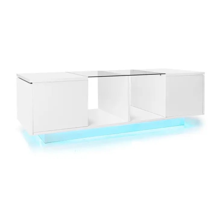 Moderna Mesa de Centro Blanca con iluminación LED, tablero de Brillo, 120x50x38,5 cm - 1
