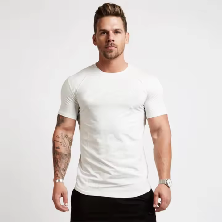 Camiseta Deportiva De Hombre Para Gimnasio Y Fitness Camisetas Musculadas De Moda Cortas Transpirables Para Verano Talla Slim Fit - 1