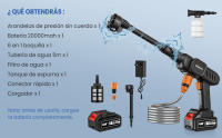 Hidrolimpiadora bateria, Hidrolimpiadora a Batería Kit con 2 Batería 1200 mah, Limpiadoras a presión con Boquilla Multifuncional 6 en 1, para Lavado de Balcones y Coches - details 4