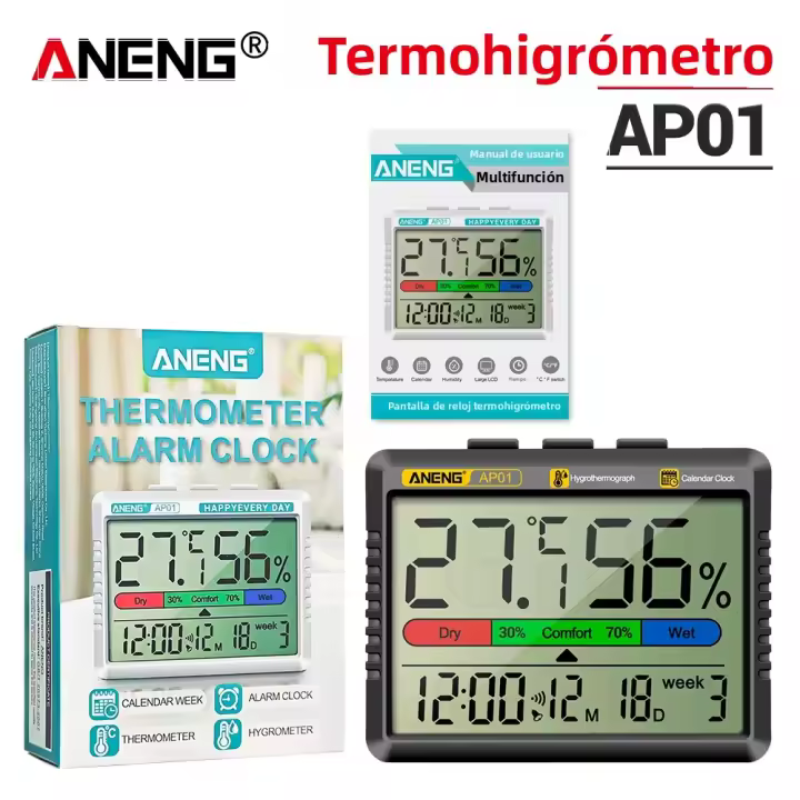 ANENG AP01 Termómetro Y Higrómetro Digital LCD Para El Hogar Medidor De Temperatura Y Humedad Con Alarma Y Estación De Clima Para Interior - 1