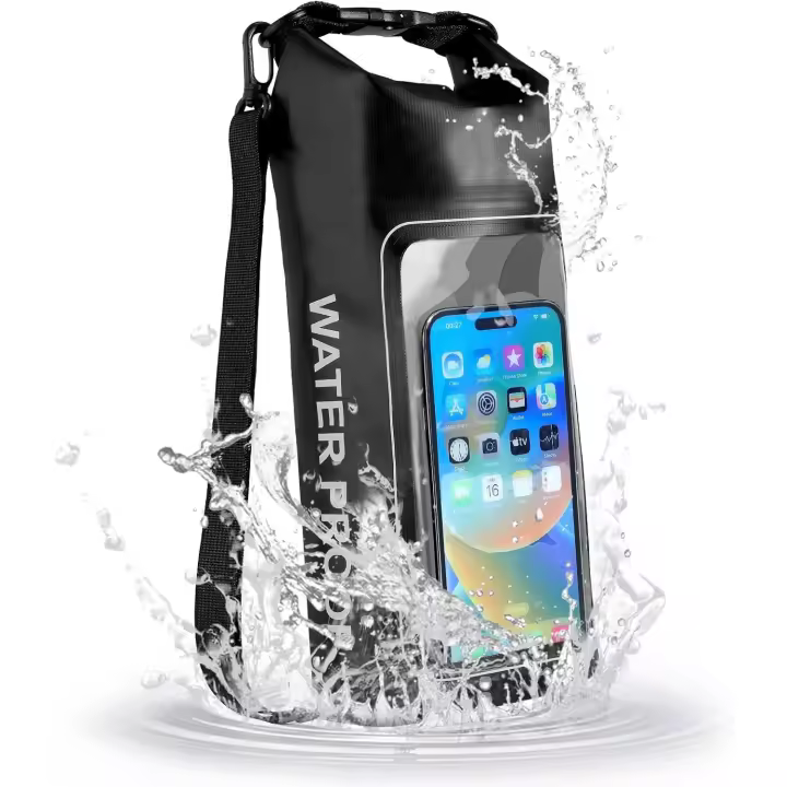 Bolsa Seca impermeable, Bolsa de teléfono de Playa 2L mopila impermeable con Funda/Bolsa de teléfono, Bolsa de almacenamiento en Seco ligero para Viajes Natation camping-Negro - 1