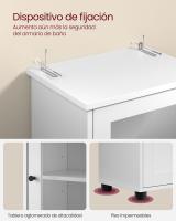 Armario Alto de Baño Estrecho con Puerta de Cristal - Estantes Regulables, Compartimento Abierto, Ahorro de Espacio, Blanco Nube - details 3