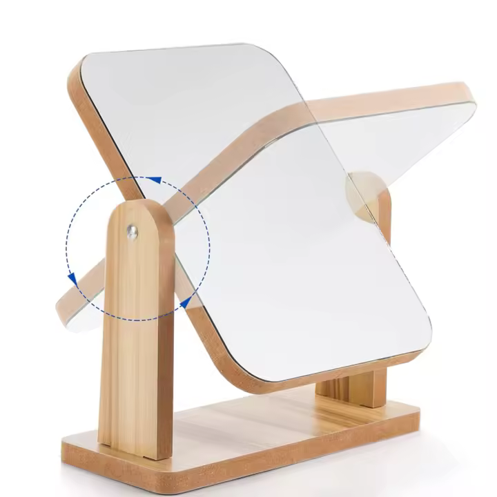 Espejo De Vestíbulo Con Soporte De Madera Natural Giratorio 360 Grados Y Espejo De Aumento Portátil Para Mesa Y Baño - 1