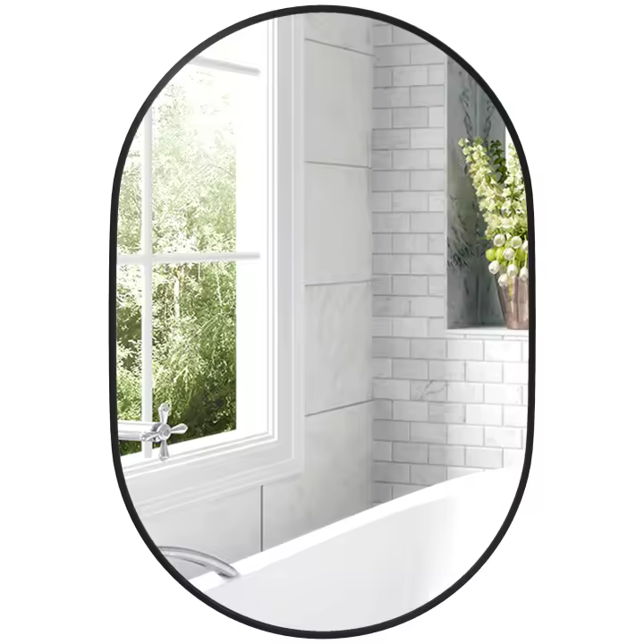 HOMCOM Espejo de Baño Espejo de Pared Espejo Decorativo con Marco de Aluminio y Gancho Fácil Instalación para Salón Entrada Pasillo Negro - 1