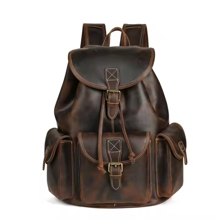 Mochila informal retro de cuero de Caballo Loco para hombre, primera capa de piel de vaca, bolso de viaje informal de gran capacidad - 1