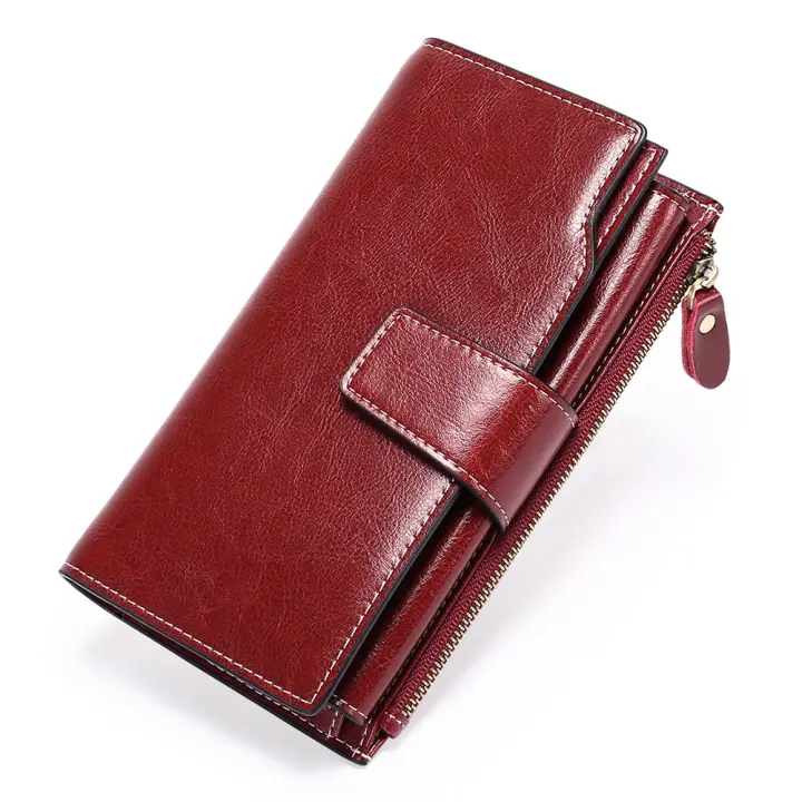 Cartera de mujer de cuero genuino de gran capacidad con múltiples tarjetas - 1