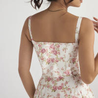 Vestido De Playa Para Mujer Con Estampado Floral Cuello Cuadrado Ajuste Frontal Y Abertura En Pierna Midi Polyester Sin Mangas Vestido De Noche - details 57