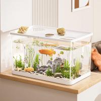 HUA PET Mini Acuario Transparente Resistente Al Desplome Para Plantas Hidroponicas Con Tapa Ecologico Para Escritorio Hogar Tanque Lento Para Tortugas - details 4
