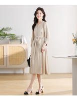 EVNISI Vestido Elegante Para Mujer En Caqui Con Cuello V Y Botones Slim Para Oficina Manga Larga A-line Casual Para Fiesta - details 4