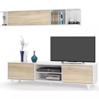 MOBELCENTER - Mueble Salón Moderno Zaiken Plus - Módulo TV y Módulo Superior - Color Roble Canadian y Blanco Brillo - 180 cm x 51 cm x 41 cm - (0736) - 1