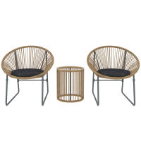 Outsunny Conjunto de Jardín Exterior de 3 Piezas Juego de 2 Sillas y Mesa de Ratán con Cojines Acolchados y Encimera de Vidrio Templado para Balcón Terraza Natural - details 0