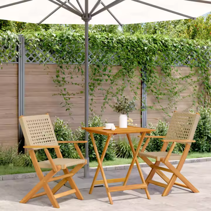 vidaXL Juego de bistro de 3 piezas ratán PE y madera maciza beige - 1