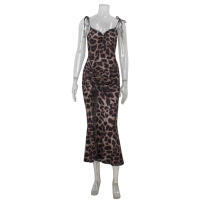 Vestido De Mujer Verano 2025 Con Estampado De Leopardo Y Azoque Elegante Y Retro De Cintura Ajustada Y Abertura En La Pierna - details 3