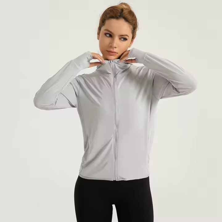 MOV-Nueva chaqueta con capucha de protección solar para mujer chaqueta de protección solar transpirable jacquard al aire libre - 1