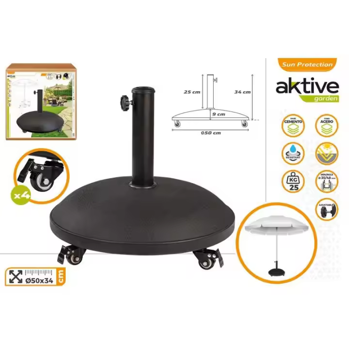 AKTIVE  - Soporte Parasol BASE cemento con 4 Ruedas tubo acero Garden Circular, resistente agua  calidad AKTIVE ORIGINAL - 1