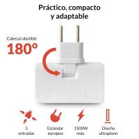 Pack 2 Ladron Enchufe Multiple Plano de 3 Tomas | Diseño Fino: Ideal para Espacios reducidos | Cabezal Giratorio 180º | Adaptador Americano y Europeo | Sello CE | 250 V | Toma Tierra 10A () - details 7