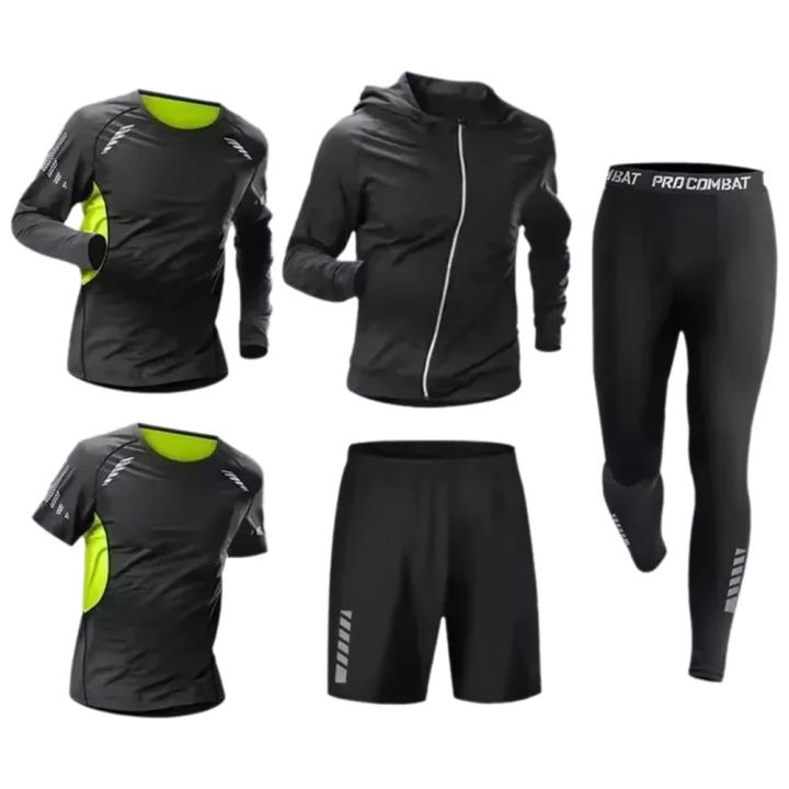 Conjunto De Ropa Deportiva Para Hombres 4/5 Piezas Suit De Compresión Para Correr Y Ejercitarse Fitness Leggings De Entrenamiento Secado Rápido