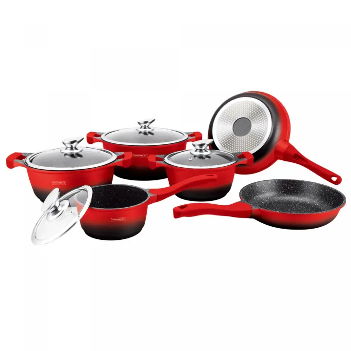 Batería de cocina 10 piezas con revestimiento de piedra , Teflón RL-BS1010M Negro /rojo - 1