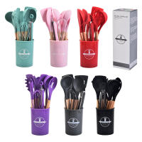 Juego De Utensilios De Cocina De Silicona Con Mango De Madera No Adherente 12 Piezas Incluye Cesta De Almacenamiento Eco-amigable - details 0