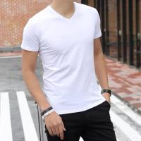 Camiseta De Verano Para Hombre Estilo Casual Cuello En V Manga Corta Algodón Puro Calidad Superior Blanca Ropa Sencilla - details 1