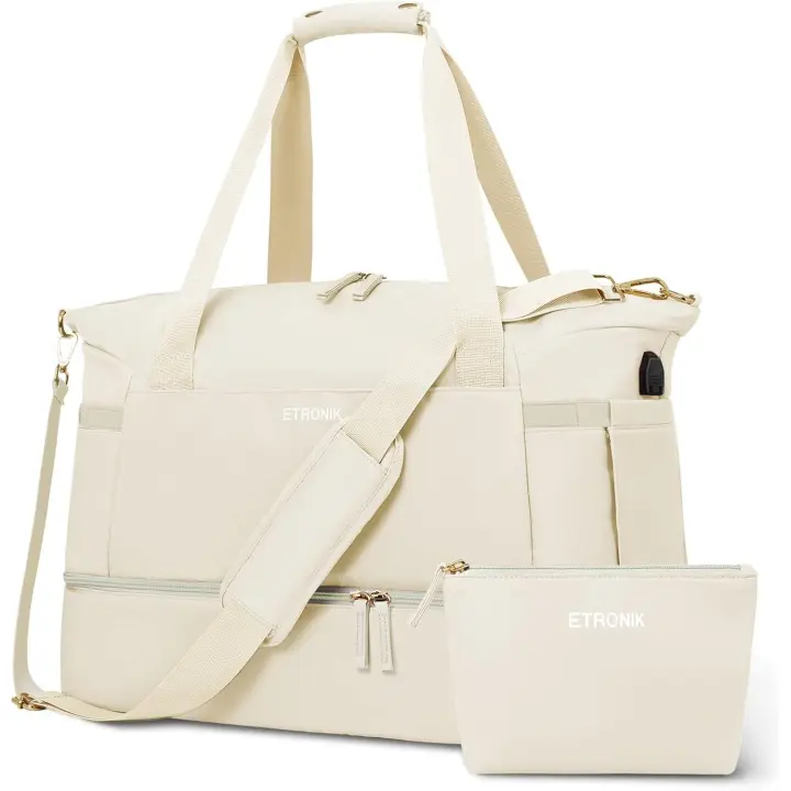 Bolsa de Gimnasio para Mujer, Bolsa de viaje Deportiva con Puerto de carga USB, Bolsa de fin de Semana para pasar la noche para Mujer con Bolso para artículos húmedy y para Zapatos compartimention - 1