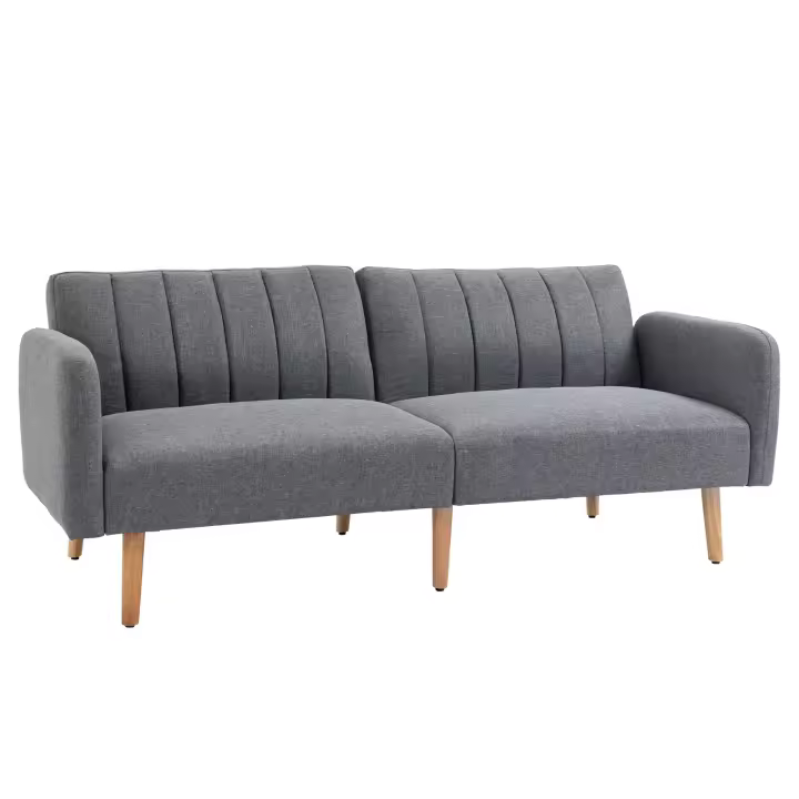 HOMCOM sofá cama sofá cama plegable sofá de tela con función para dormir sofá de 2 plazas conjunto de sofás imitación lino poliéster madera de caucho 173 x 75 x 73 cm gris - 1