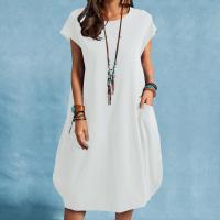 Vestido De Mujer Casual De Algodón Y Lino Para Primavera Y Verano Con Bolsillos Estilo Europeo Y Estadounidense Longitud De Rodilla - details 3
