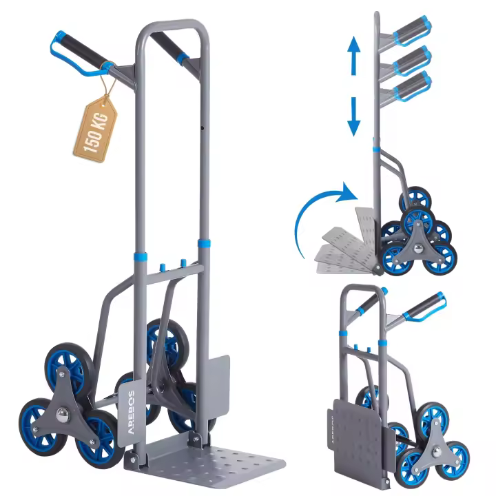 AREBOS Carretilla de mano Carro de transporte 150kg plegable Carro salvaescalera - 1