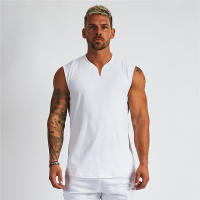Camiseta Sin Mangas De Algodón Transpirable Para Hombre Verano Deporte Fitness Musculación Running Gimnasio V-neck - details 5
