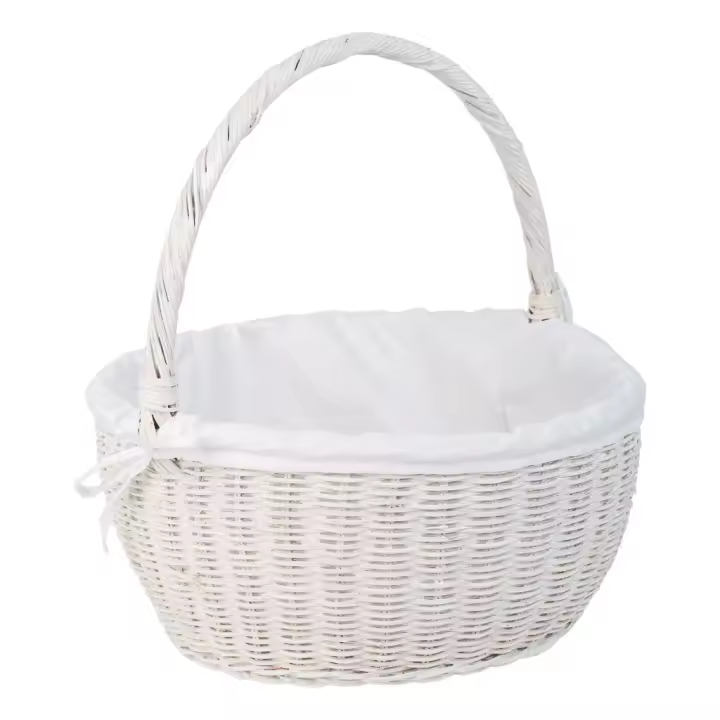 WANDERLUST DECO Cesta redonda de medula con forro blanca 34x34x16-37h cm - 1