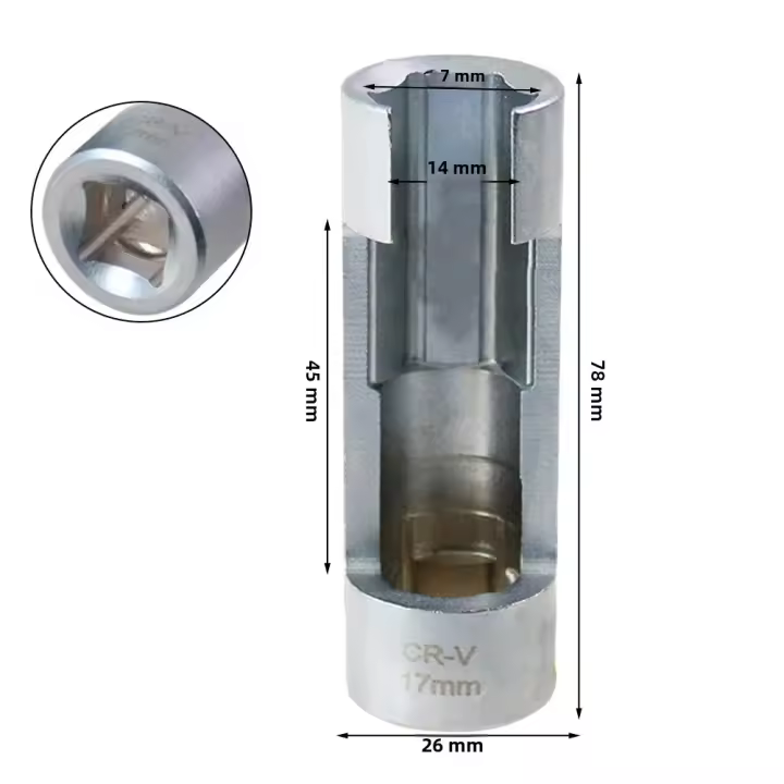 Llave De Sensador De Oxígeno 17/19mm Herramienta De Instalación Y Remoción Para Inyector De Combustible Diesel Junta Hexagonal - 1