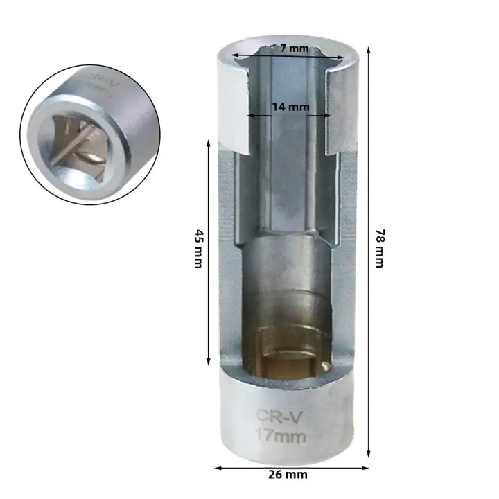 Llave De Sensador De Oxígeno 17/19mm Herramienta De Instalación Y Remoción Para Inyector De Combustible Diesel Junta Hexagonal - 1