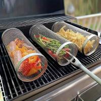 Cesta De Barbacoa Portátil En Red De Acero Inoxidable Redonda Para Camping Al Aire Libre Con Tubo De Malla BBQ - details 0