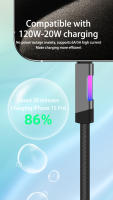 Cable De Carga Rápida JINMUXI USB Tipo C 20-120W RGB Cambio De Color Para Xiaomi Huawei Redmi OPPO OnePlus POCO Cable De Datos - details 6
