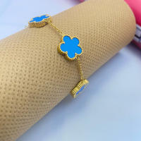 Pulsera Ajustable De Acero Inoxidable Con Doble Lado Y Cinco Hojas De Four Leaf Gold Plated Para Mujer Joyería De Moda - details 7
