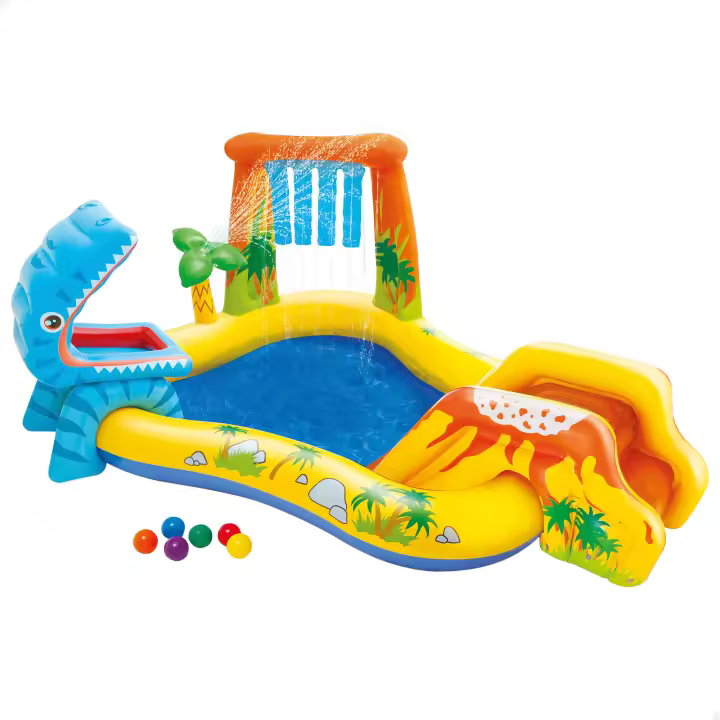 INTEX - Centro juegos hinchable 249x191x109 cm, hinchable de dinosaurio, con dispensador de agua, con tobogán, 212 litros, Hasta 81 kg - 1