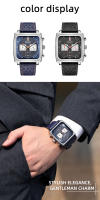 Reloj De Cuarzo Para Hombre MEGIR Con Dial Cuadrado Y Cronógrafo Correa De Cuero Azul Estilo Casual Deportivo Fecha 24 Horas MG-2182 - details 2