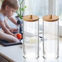 Organizador De Maquillaje Multifuncional En Acrílico Con Caja De Almacenamiento Para Palitos De Cotonete Caja De Baño Ecológica Con Tapa De Bambú - details 3
