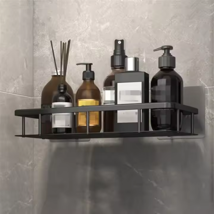 Estante De Baño Sin Perforar Soporte Para Shampoo Organizador De Baño De Aluminio Cuadrado Montado En La Pared Accesorio Para Cocina - 1