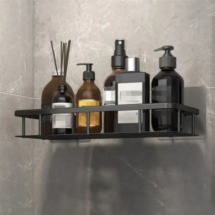 Estante De Baño Sin Perforar Soporte Para Mascarillas De Ducha Organizador De Baño De Aluminio Cuadrado Montado En La Pared Para Cocina Y Baño - 1
