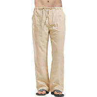 Pantalones Largos Hombre Verano Sueltos Cintura Elástica Con Cordón Estilo Casual Transpirables Leggings Rectos Para Playa Y Diario - details 2