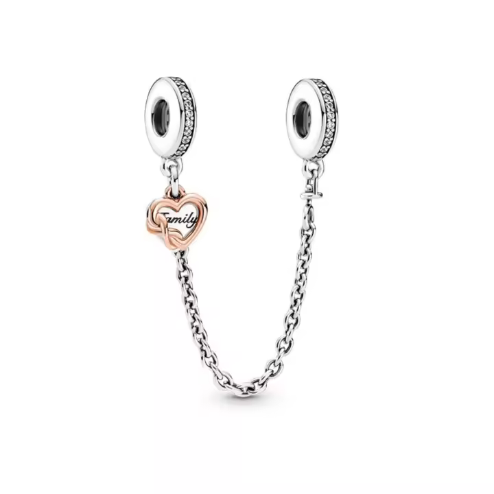PANDORA Cadena de seguridad con letras familiares en forma de corazón, accesorios de joyería, cuentas DIY, regalo de cumpleaños para novia, 50 mm - 1