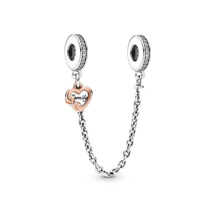 PANDORA Cadena de seguridad con letras familiares en forma de corazón, accesorios de joyería, cuentas DIY, regalo de cumpleaños para novia, 50 mm - 1